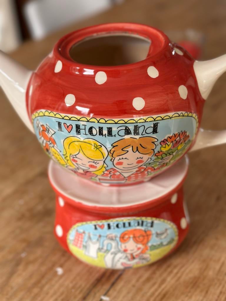 Blond Amsterdam theepot met theelicht (zonder deksel), Gebruikt, Steen/keramiek, Rood, Ophalen