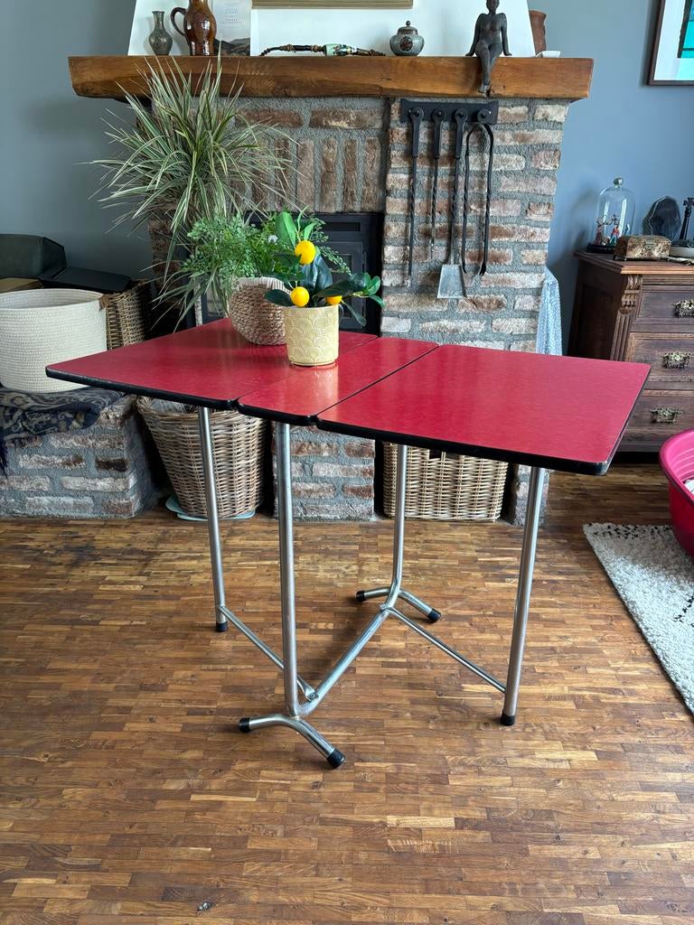 Vintage vouwtafel met buischromen onderstel, Huis en Inrichting, Tafels | Eettafels, 100 tot 150 cm, Zo goed als nieuw, Metaal