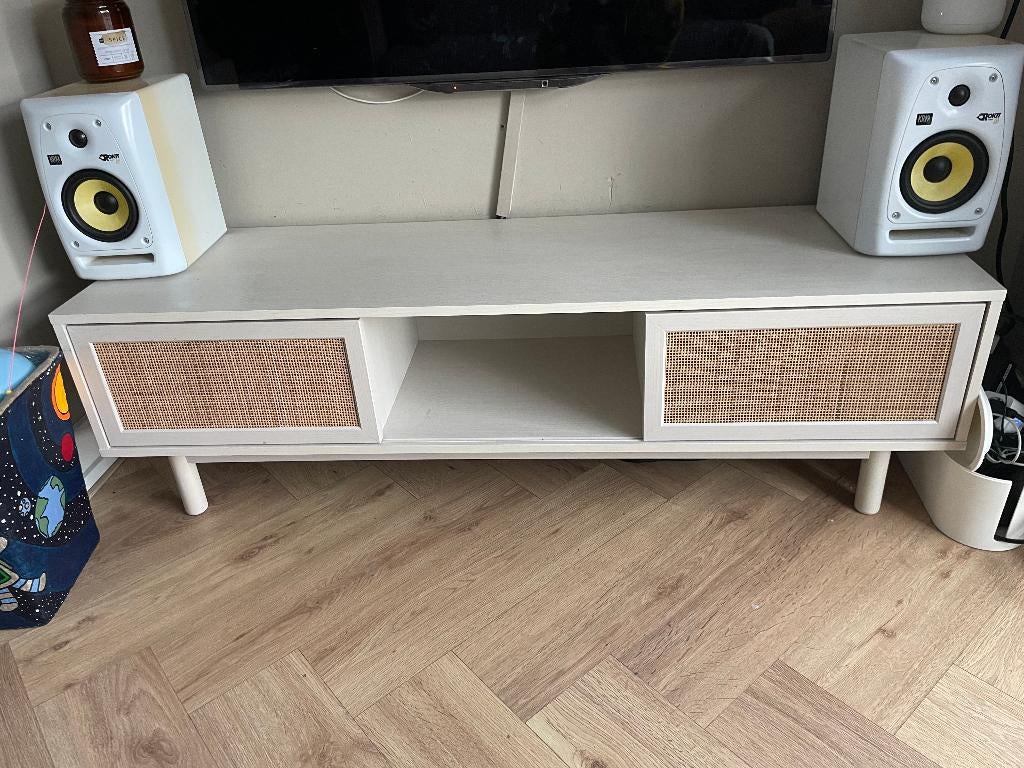 Pavia televisiemeubel MADE - rotan/eiken, Ophalen, Gebruikt, 100 tot 150 cm, Minder dan 100 cm