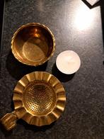 Vintage messing theezeef met schaaltje, Ophalen of Verzenden