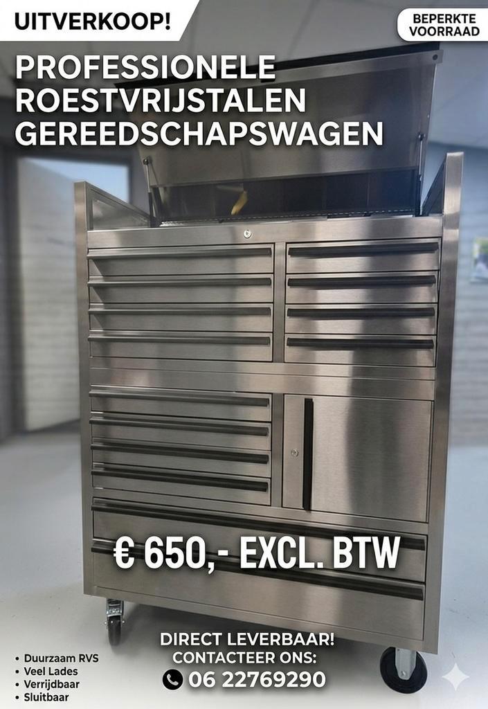 RVS Gereedschapswagen (leeg) - Nieuw in doos, Doe-het-zelf en Verbouw, Gereedschapskisten, Nieuw, Ophalen