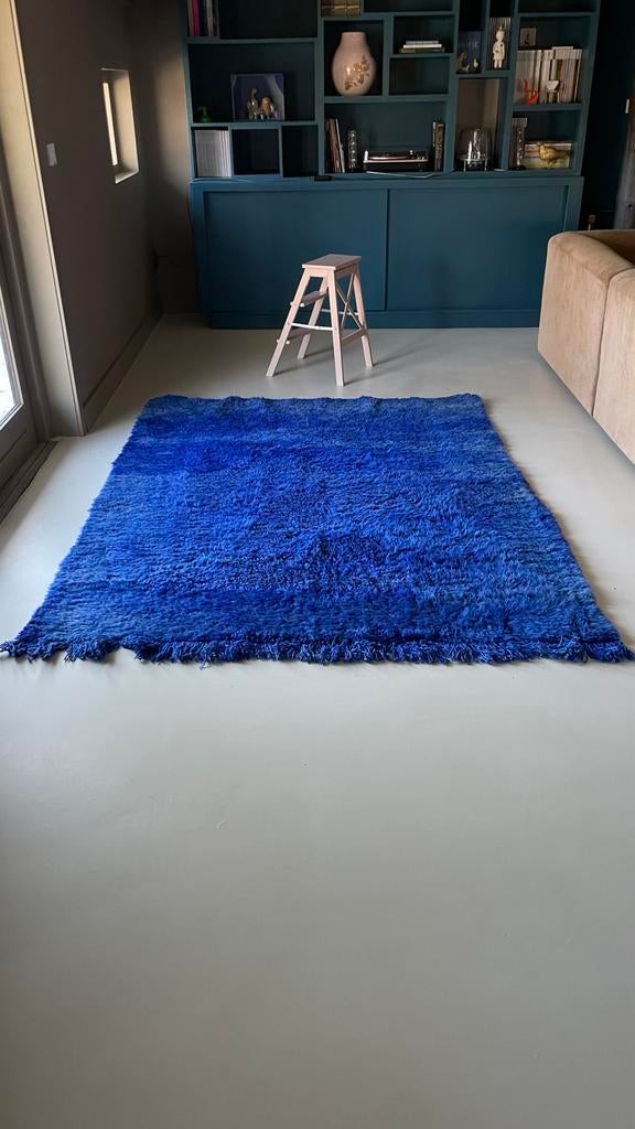 Vintage wollen kleed, kobalt blauw., Antiek en Kunst, Antiek | Kleden en Textiel, Ophalen