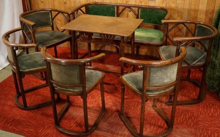 Josef Hoffmann Jugenstil Thonet Mazowia 5 Chair Bench table, Huis en Inrichting, Banken | Complete zithoeken, Gebruikt, Riet of Rotan