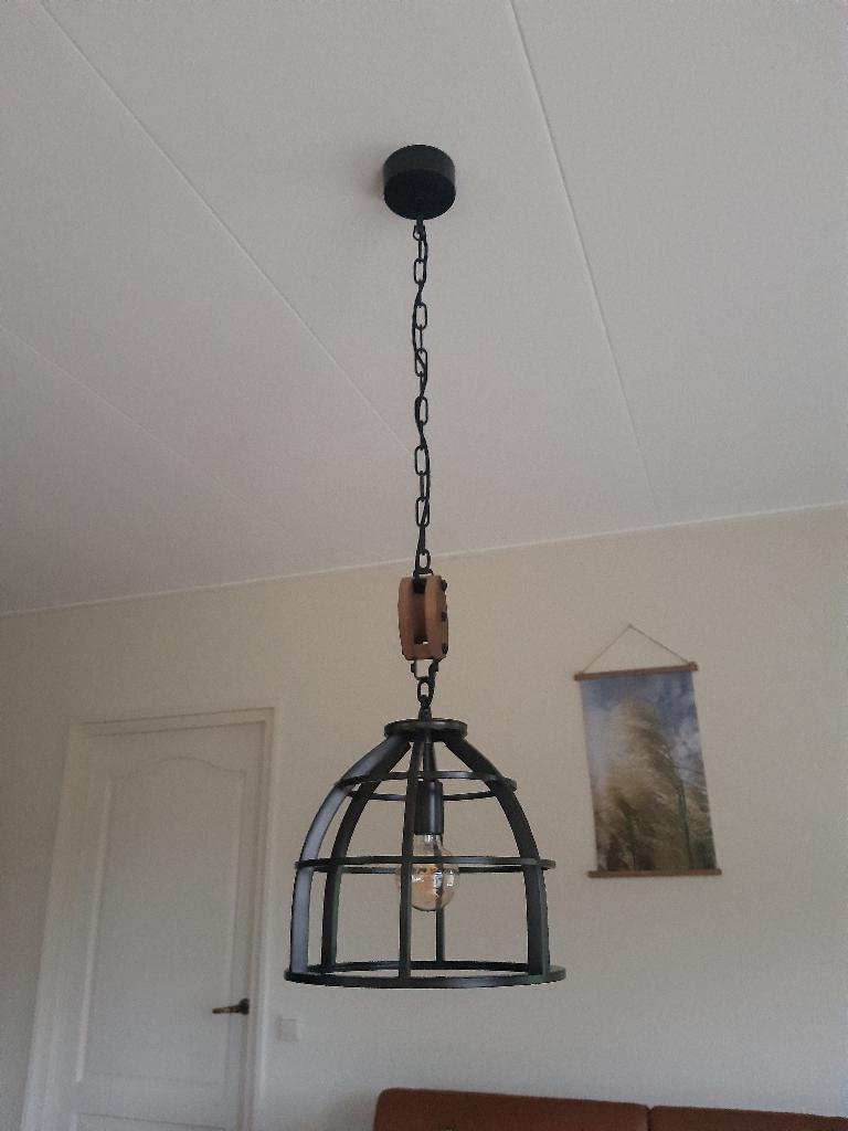 Brilliant hanglamp Matrix zwart metaal / hout Industrieel, Ophalen of Verzenden, Zo goed als nieuw, 75 cm of meer, Industrieel