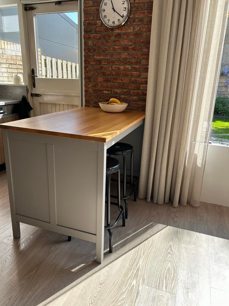 Tornviken Keukeneiland Eiken/grijs - 126x77x90 cm, Huis en Inrichting, Keuken | Keukenelementen, 100 tot 150 cm, Ophalen of Verzenden