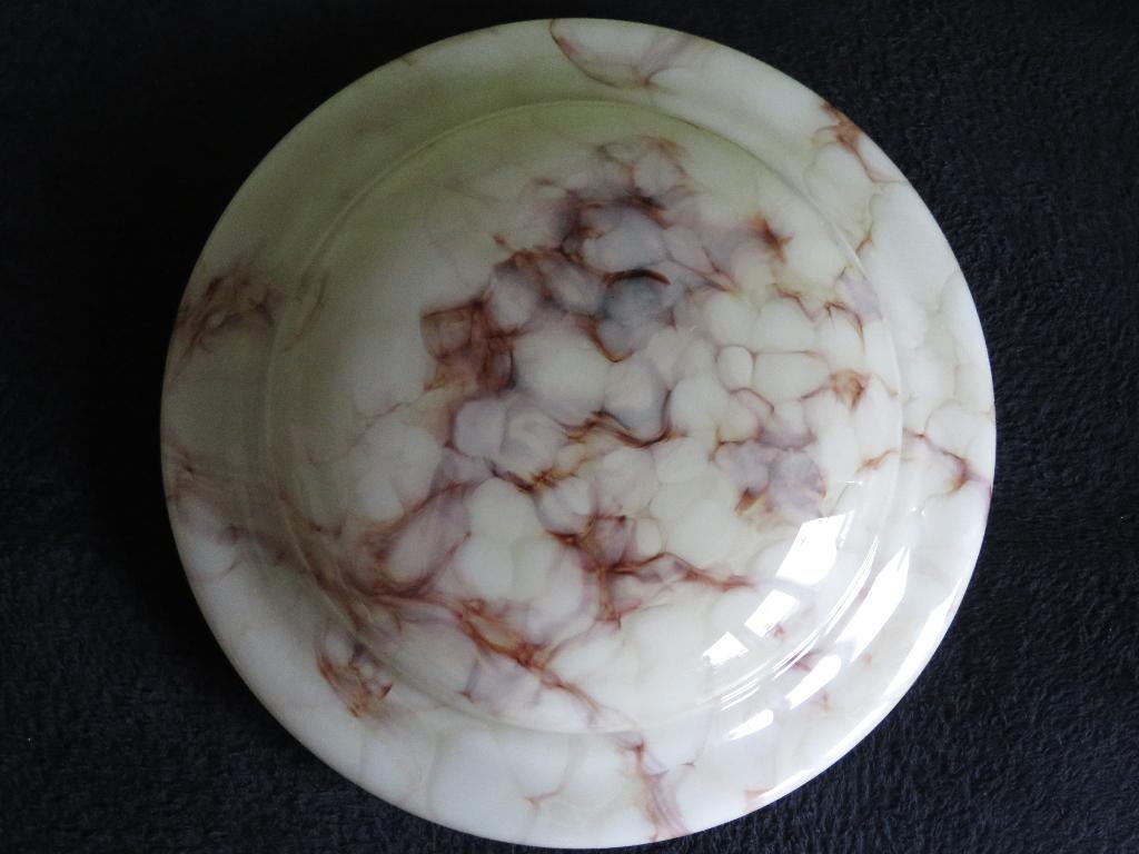 Antieke glazen lampenkap (plafonnière), Ophalen, Gebruikt, Wit, Rond