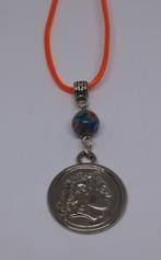 Oranje waxkoord ketting met munt hanger, Sieraden, Tassen en Uiterlijk, Kettingen, Nieuw, Oranje, Ophalen of Verzenden, Overige materialen