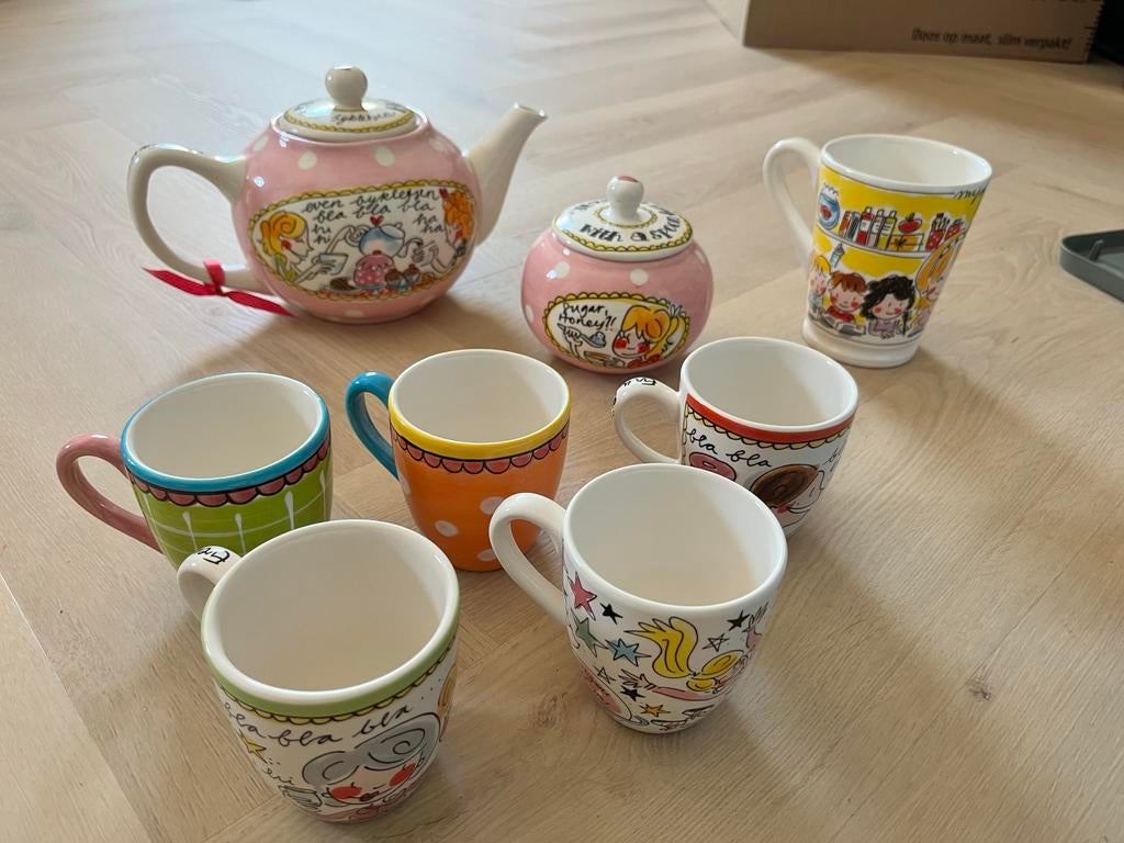 Blond Amsterdam theepot, suikerpot en 5 mokken, Huis en Inrichting, Keuken | Servies, Ophalen, Blond Amsterdam, Zo goed als nieuw