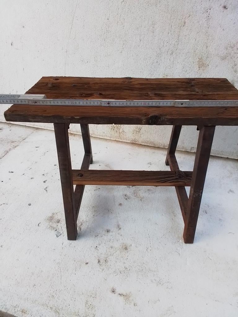 Robuust industrieel krukje van hout en staal, Ophalen of Verzenden, Gebruikt, Hout