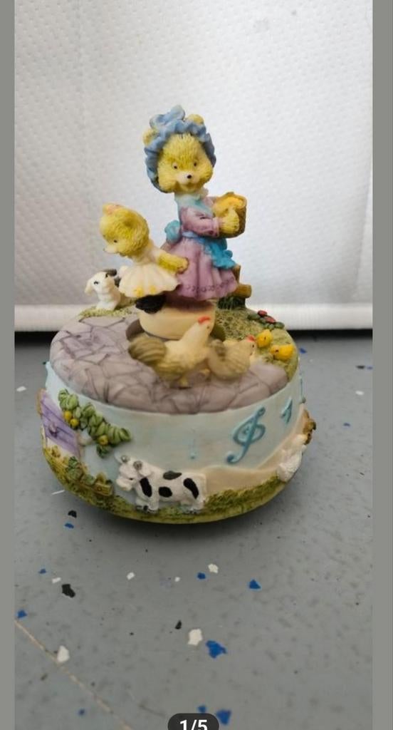 Muziekdoosje met beertjes en boerderijdieren, Antiek en Kunst, Ophalen of Verzenden