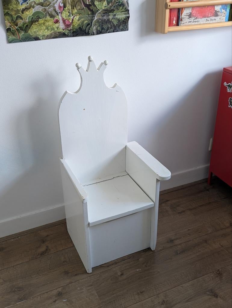 Wit vintage houten troontje - prins /prinses, Ophalen, Gebruikt, Stoel(en)