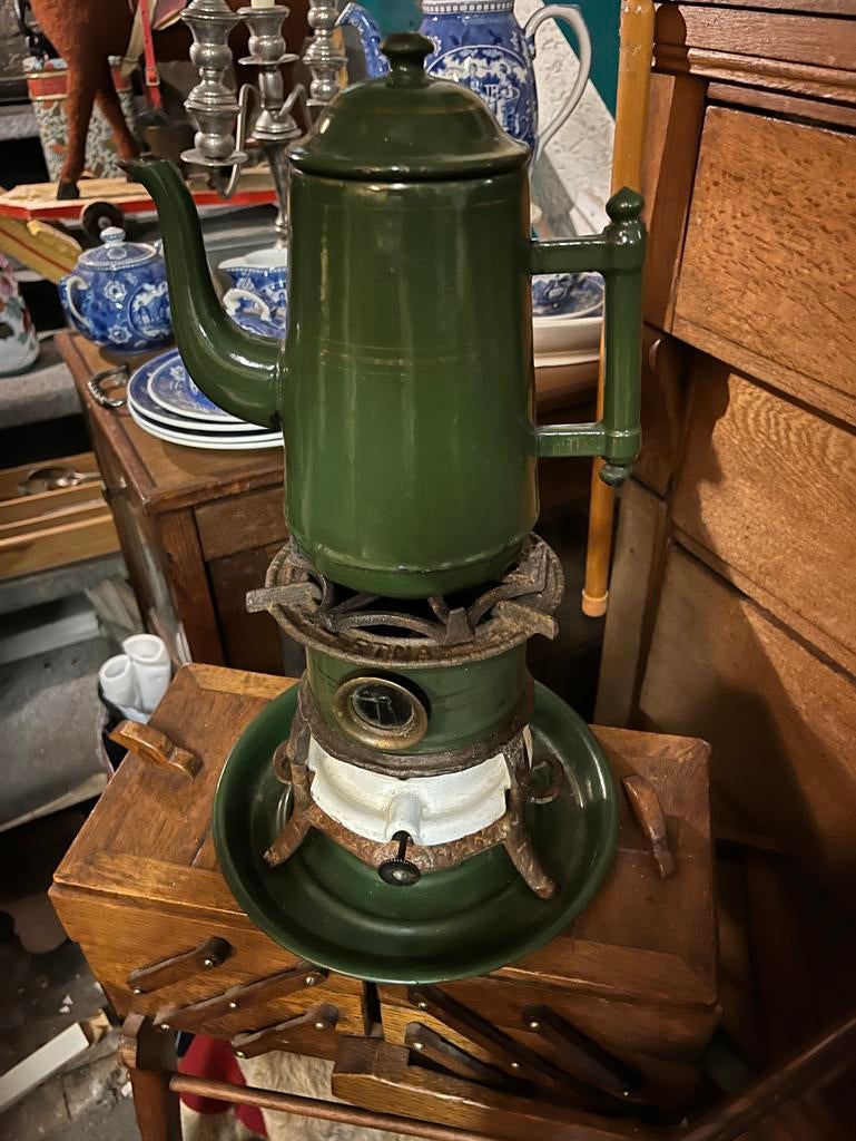Antiek Petroleumstel met Emaille Koffiepot - Gietijzer, Antiek en Kunst, Ophalen