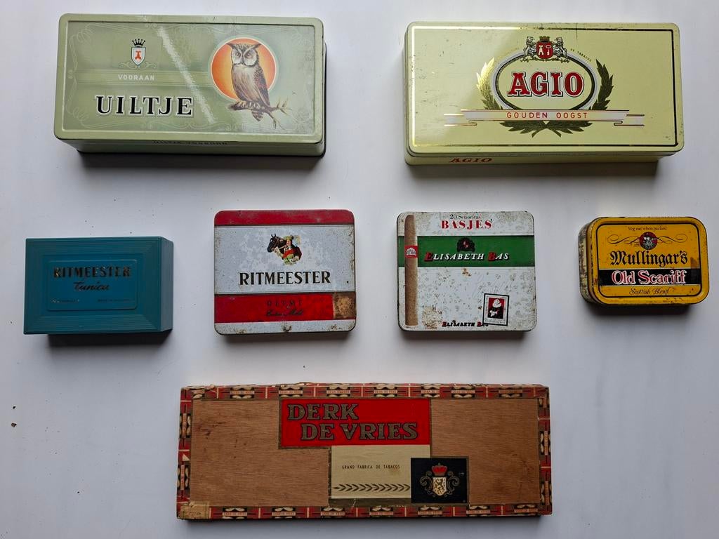 tabakblik sigarenblik uiltje, agio, derk devries, ritmeester, Ophalen of Verzenden, Zo goed als nieuw, Tabaksdoos of Verpakking