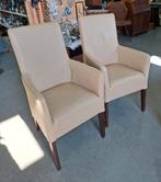 2 lederen eetkamerstoelen | 2 crèmeleren stoelen |€ 75 stuk, Ophalen, Gebruikt, Twee, Wit
