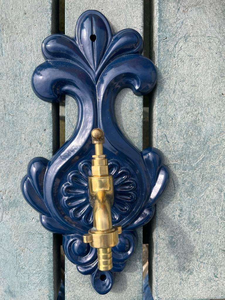 Blauwe nostalgische buitenkraan met messing kraan, Ophalen of Verzenden, Nieuw