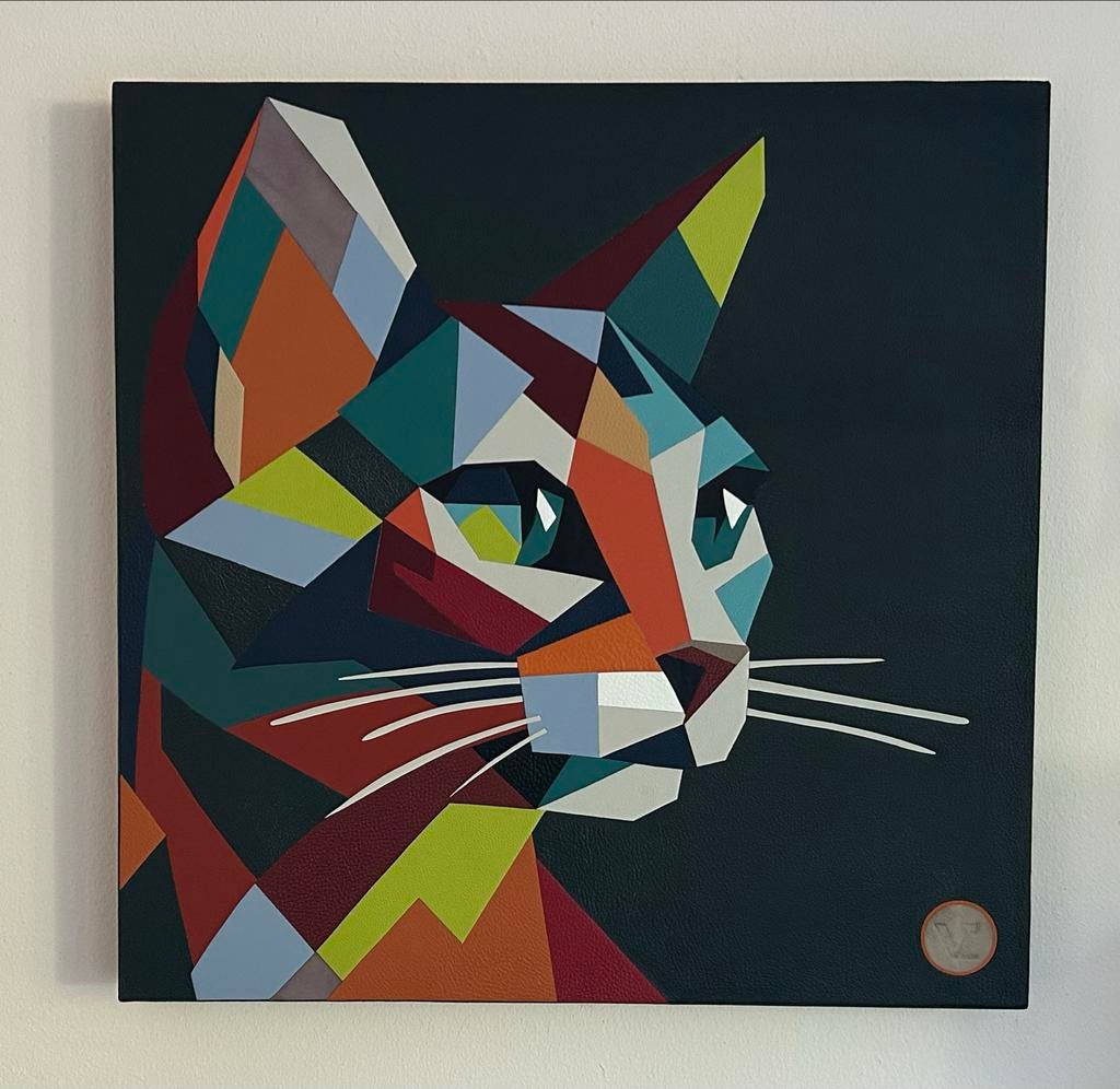 Uniek lederen kunstwerk: The Cat, Antiek en Kunst, Ophalen of Verzenden