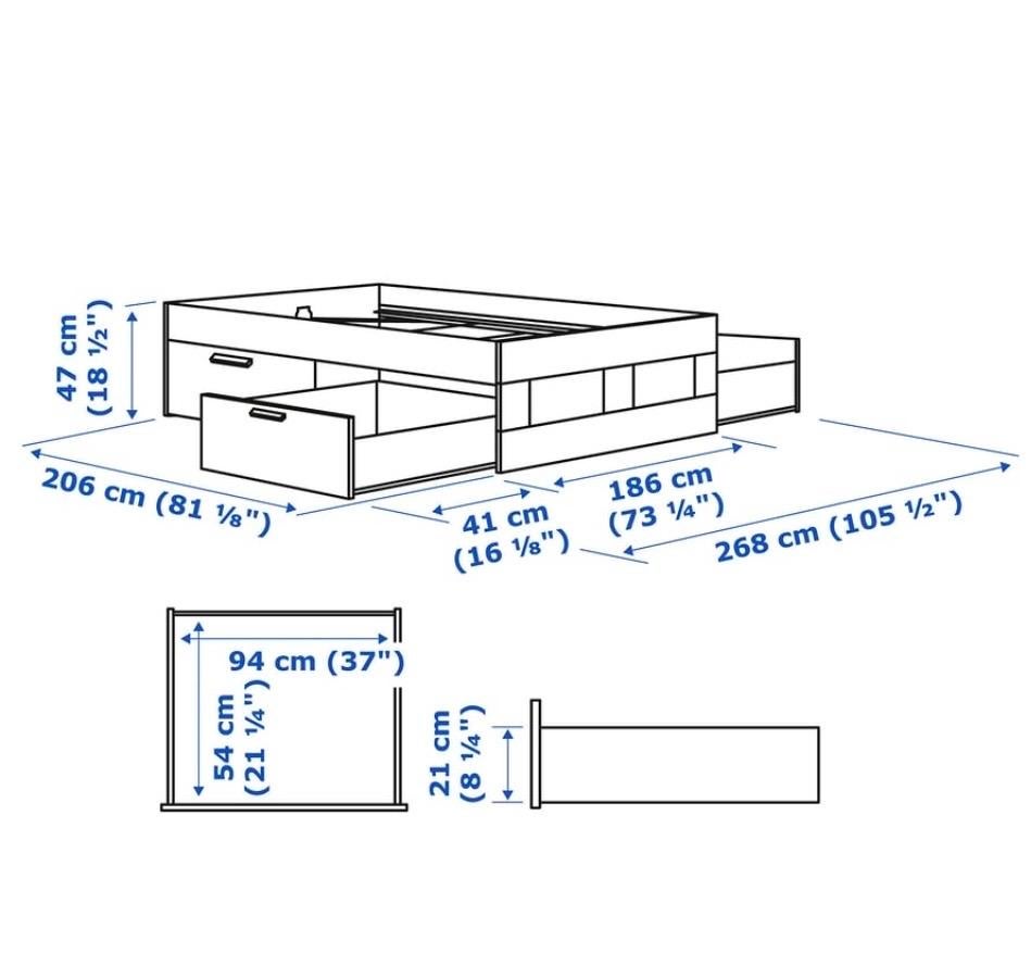 2p bed 180x200 (!) IKEA BRIMNES met Lönset lattenbodems, Ophalen, Zwart, Tweepersoons, Zo goed als nieuw