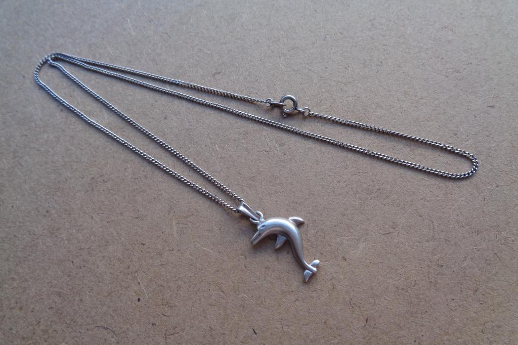 zilveren ketting met dolfijn hanger [289], Met hanger, Verzenden, Zo goed als nieuw, Zilver