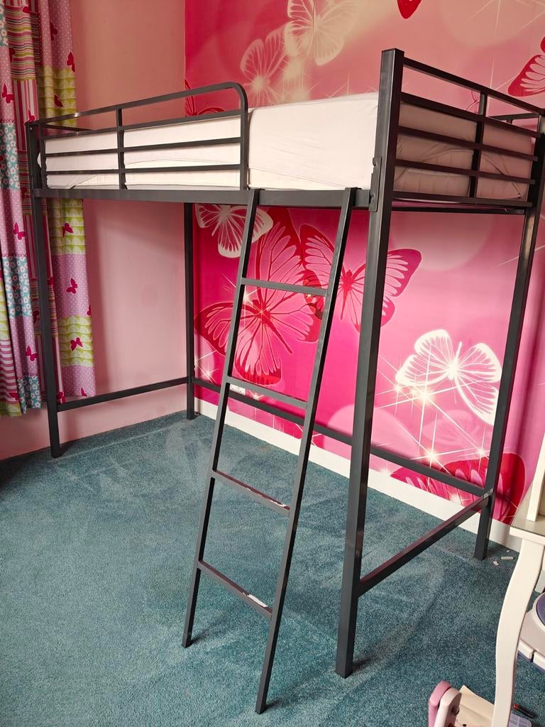 Metalen hoogslaper (Wehkamp), Huis en Inrichting, Slaapkamer | Stapelbedden en Hoogslapers, Gebruikt, Hoogslaper, 90 cm, Eenpersoons