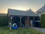 Houten schuur met overkapping – 6x4 meter – zelf demonteren, Ophalen, Gebruikt, 3 ramen of meer, Schuur