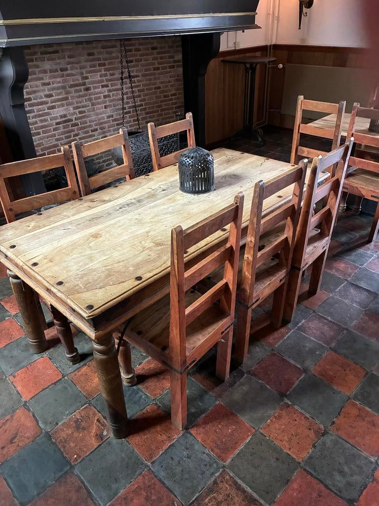 Rustieke tafel met 4 stoelen, Gebruikt, Koloniaal, 150 tot 200 cm, Vier personen