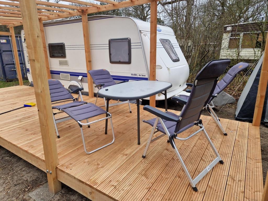 Mecalit tafel /4 Obelink Ibiza luxe tuinstoelen, Ophalen, Zo goed als nieuw, Aluminium, Verstelbaar