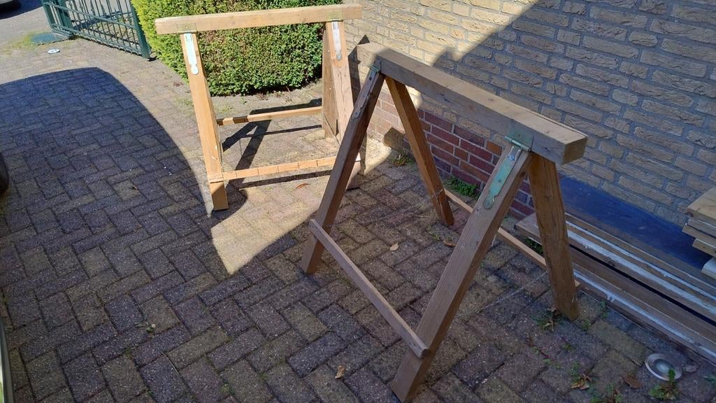 Houten schragen - 100cm breed, 90cm hoog, Ophalen, Gebruikt, 70 tot 120 cm, Inklapbaar