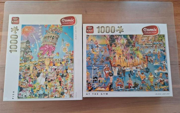 King 56047 en 56048, At the gym en Pisa, puzzel, Hobby en Vrije tijd, Denksport en Puzzels, Nieuw, Legpuzzel, 500 t/m 1500 stukjes