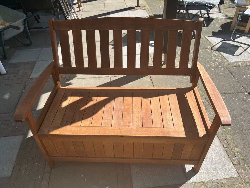 Tuinbank met opbergruimte - Hout, Ophalen, Zo goed als nieuw, Hout