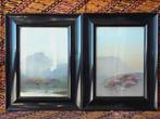 Stel mooie antieke ingelijste aquarellen uit Engeland., Ophalen of Verzenden