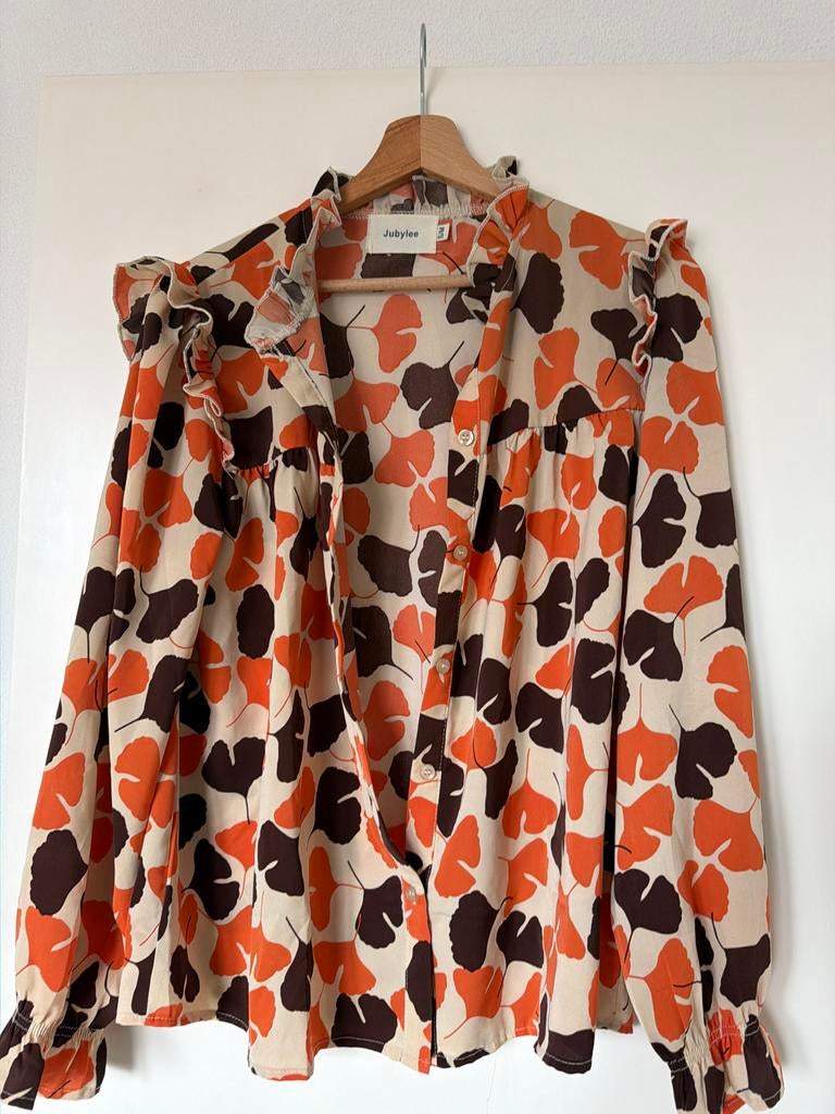 Jubylee blouse met bladprint, Ophalen, Zo goed als nieuw, Maat 36 (S), Oranje