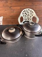 7 AMC pannen voor elektrisch of gasfornuis, Ophalen, Zo goed als nieuw, Rvs, Pannenset
