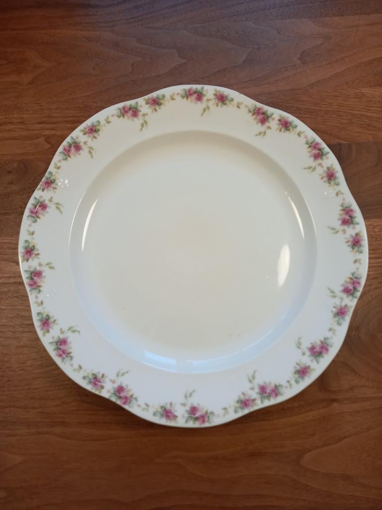 Serveerschaal schaal rond roosjes wit roze, Ophalen of Verzenden