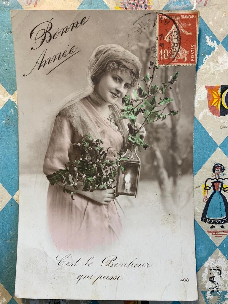 37-12-1913 Bonne Année - dame met lantaarn (PP), Ophalen of Verzenden, Voor 1920, Gelopen, Feest(dag)