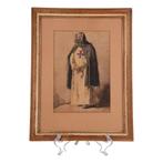 19e-eeuwse aquarel religieuze geestelijke – ingelijst, Ophalen of Verzenden