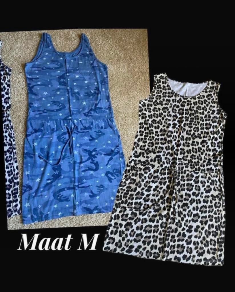2x Hemd jurk zwart/beige Leopard en blauw camouflage mt. M, Maat 38/40 (M), Blauw, Ophalen of Verzenden, Zo goed als nieuw