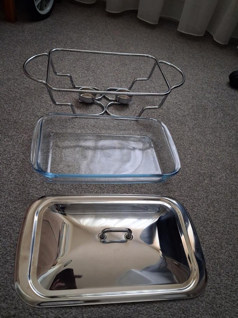 Buffet warmhoudschaal met glazen schaal en metalen deksel, Ophalen, Zilver, Glas, Overige typen