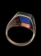 Gouden Heren Zegelring met Blauwe Steen, Verzenden, Heer, Zo goed als nieuw, .