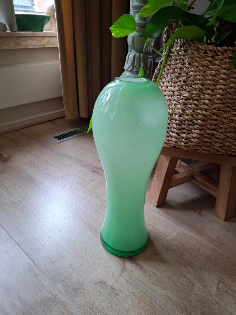Prachtige groene Murano glazen vaas, Ophalen of Verzenden