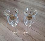 Set glazen windlichten op voet met messing houders, Overige materialen, Ophalen of Verzenden, Zo goed als nieuw, Kandelaar