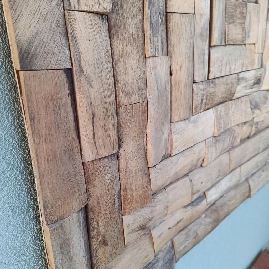 Houten wandpaneel 110x110cm 3d hout houtstrips, Ophalen, Minder dan 10 m²