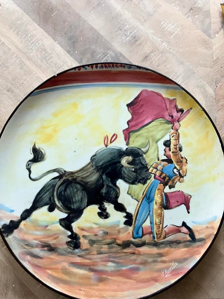 Vintage Spaanse Stierengevecht Wandbord - Handgeschilderd, Ophalen of Verzenden