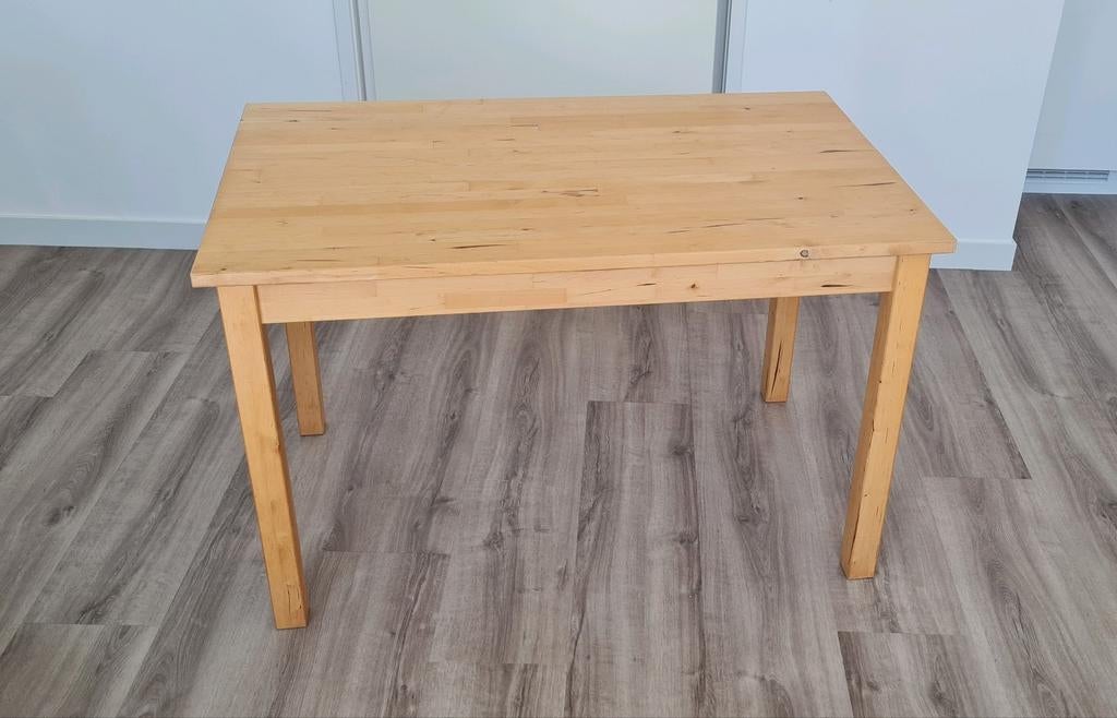 Massief houten eettafel / bureau, Ophalen, Gebruikt, 100 tot 150 cm, 50 tot 75 cm