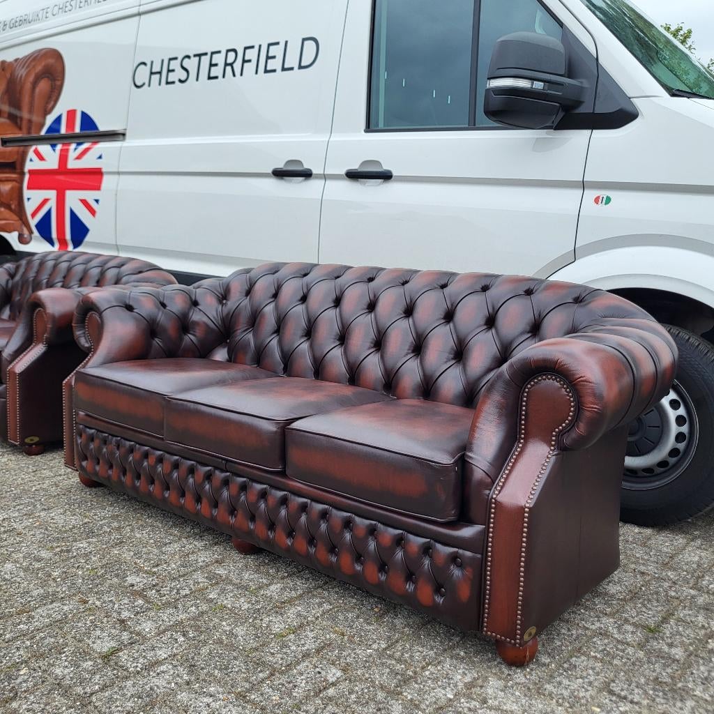 Chesterfield bankstel 3+2 origineel Engels model Windsor, Chesterfield, 75 tot 100 cm, Ophalen of Verzenden, Zo goed als nieuw