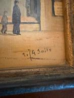 Oud schilderij van N.J.G. Smits - Dorpsgezicht met kerk, Antiek en Kunst, Kunst | Schilderijen | Klassiek, Verzenden