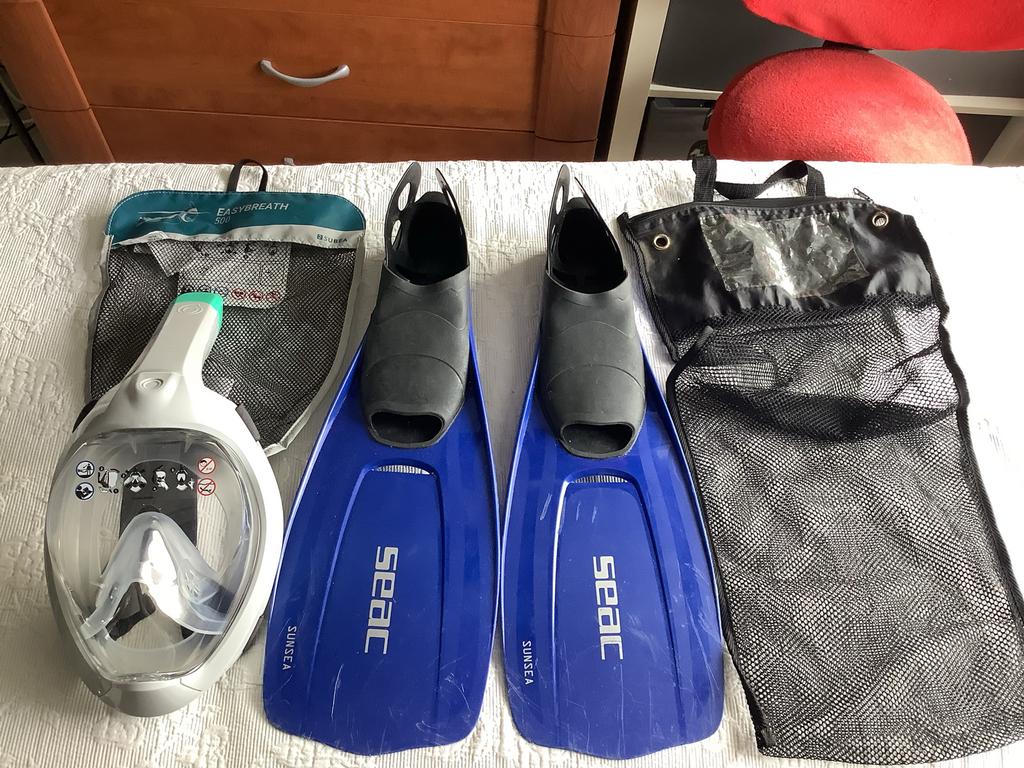 Snorkelset Easybreath 500 met Seac vinnen - Maat M-L, Watersport en Boten, Snorkelen, Ophalen of Verzenden, Gebruikt, Snorkelset