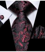 100% zijde Stropdas Pochet Manchetknopen Rood Zwart -NIEUW-, Kleding | Heren, Stropdassen, Ophalen of Verzenden, Nieuw, Rood, Met patroon