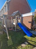 Houten speelhuis met glijbaan en schommel, Ophalen, Gebruikt, Klimnet