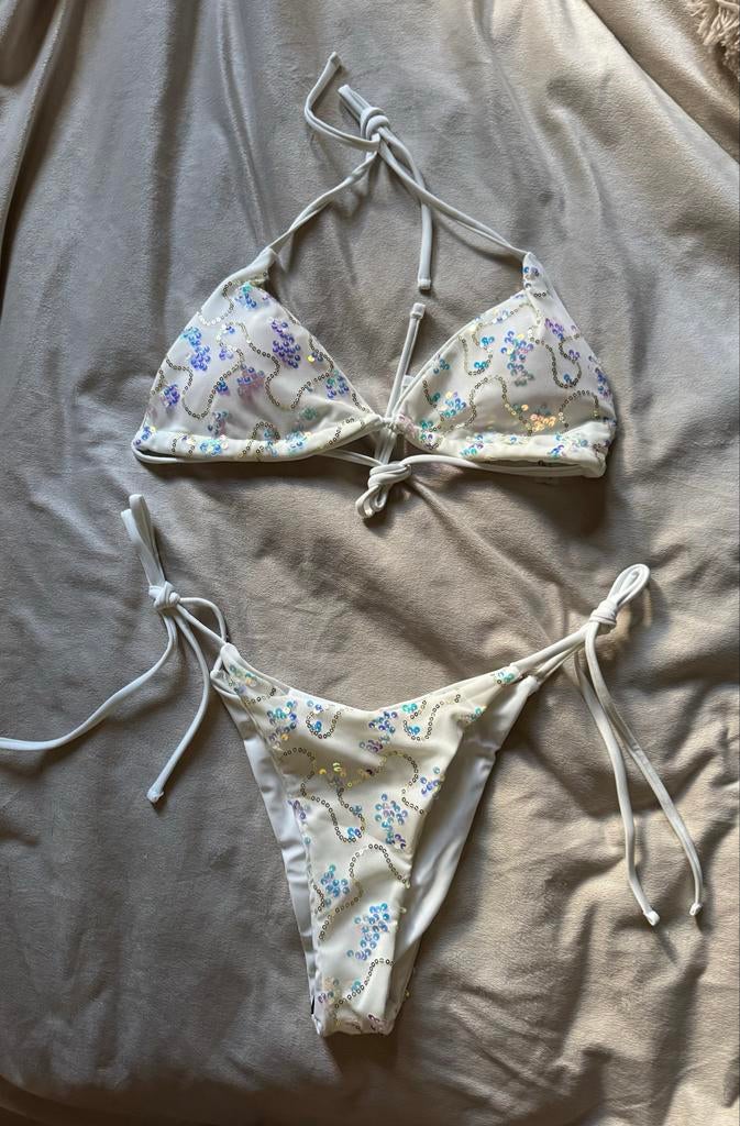 Bikini met pailletten, Kleding | Dames, Badmode en Zwemkleding, Verzenden, Nieuw, Wit, Bikini