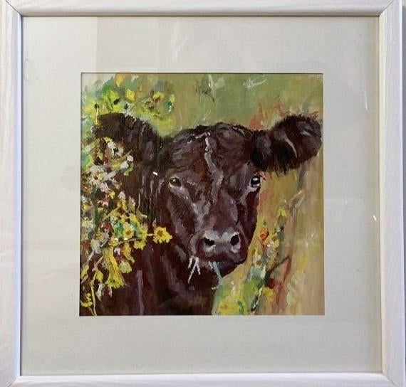 Ingelijst olieverfschilderij van een kalf, Ophalen of Verzenden